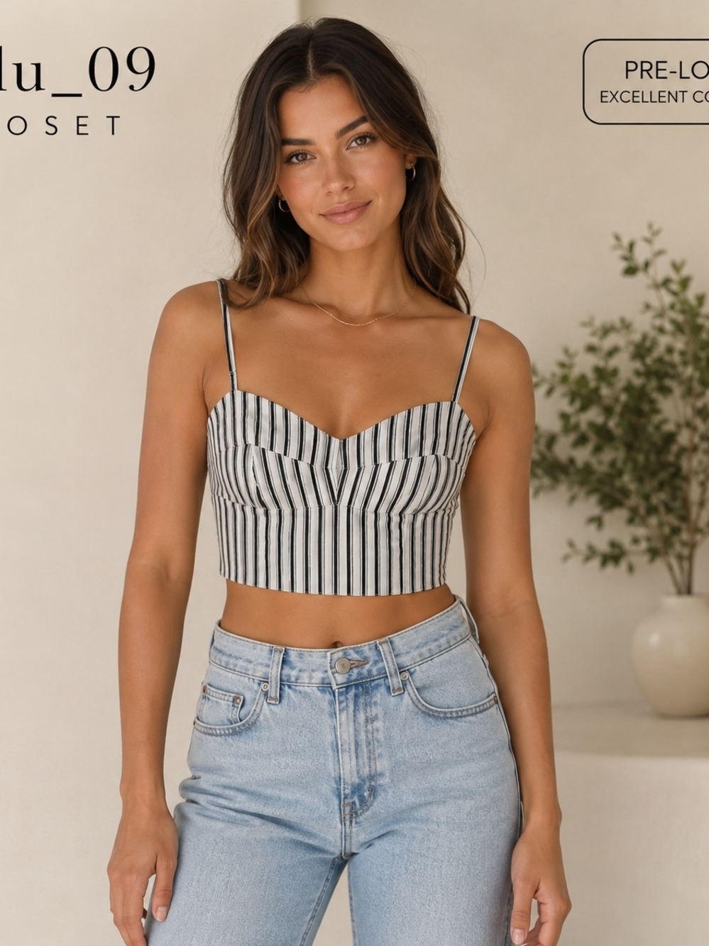 THEORY Ventura Stripe Bustier Crop Top Size L